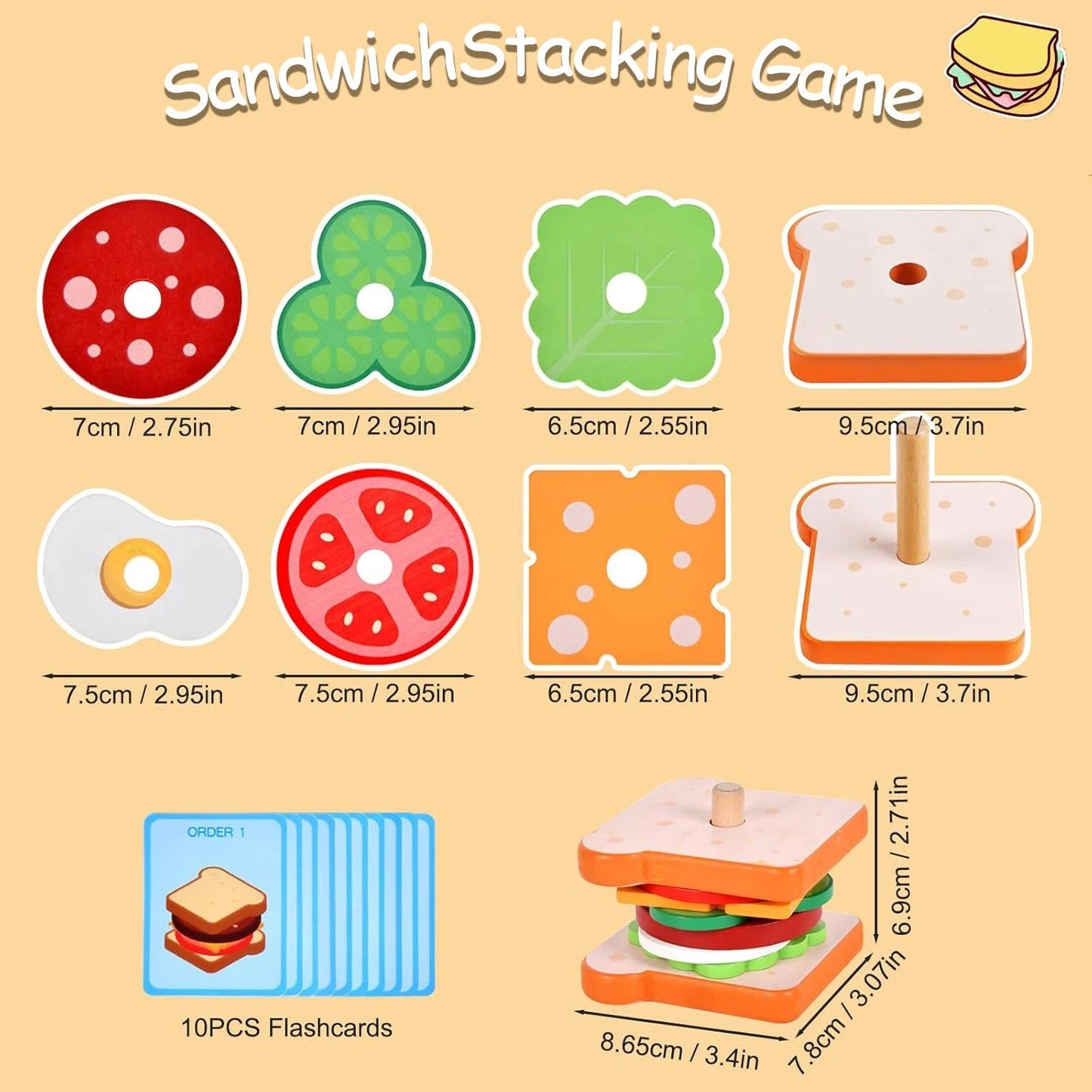 Wooden Burger Sandwich Stacking Toys For Toddler Kids Preschool Learning Educational Toys Pretend Play Food Kitchen Toys Gifts