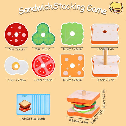 Wooden Burger Sandwich Stacking Toys For Toddler Kids Preschool Learning Educational Toys Pretend Play Food Kitchen Toys Gifts