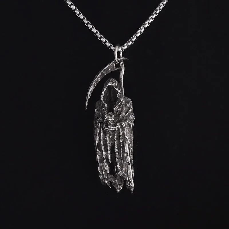 Colar Pingente Ceifador da Morte Gótico Misterioso Diabo Masculino Personalidade Punk Retro Halloween Joias da Moda
