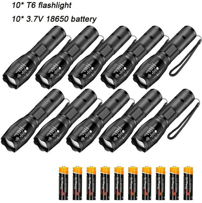 High Power T6 LED Flashlights Camping Torch 5 Light Modes Zoom Light Aluminum Alloys Waterproof Material External 18650 Battery