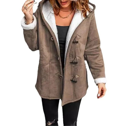 Coats Women Wool Thick Hooded Coat Pockets Single Breasted Full Sleeve Splice Jackets Warm Casual Blend Regular Autumn Winter