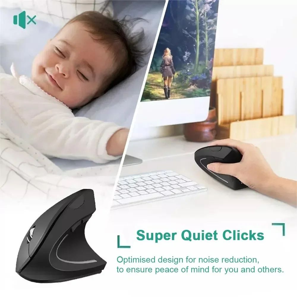 Mouse Sem Fio Ergonômico OUIO, Recarregável, Modo Duplo Bluetooth 5.4 e 2.4GHz, Clique Silencioso, para Laptop/PC/Mac