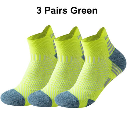 3 Pares Meias de Corrida de Maratona Masculinas Femininas Profissionais Esportivas Tornozelo Fitness Tubo Acolchoado Engrossado Baixo Cano Curto Barco Meias