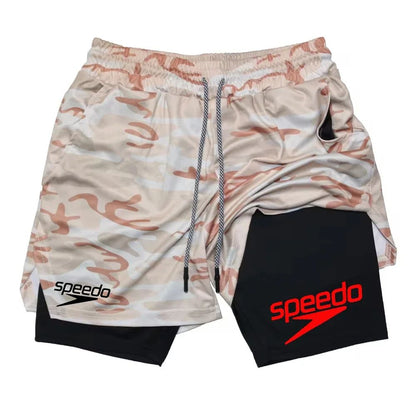 Fitness 2-in-1 training shorts, suitable for men, beach running quick-dry shorts, outdoor sports shorts, fitness basketball shor