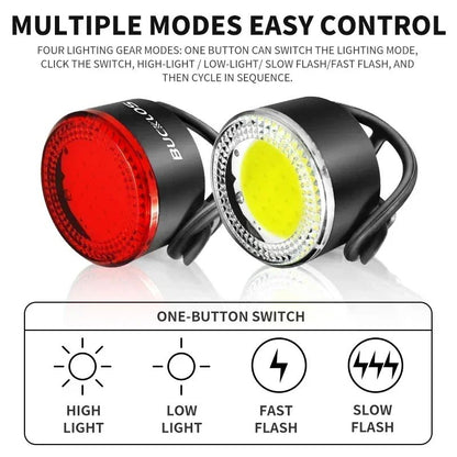 BUCKLOS COB Bike Taillights Headlight USB Rechargeable Bicycle Safety Warning Light MTB LED Front Rear Lantern Cycling Lamp Set