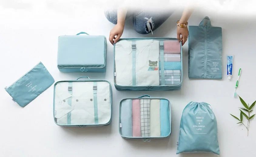 7-piece Set Travel Bag Organizer Clothes Luggage Travel Organizer Blanket Shoes Organizers Bag Suitcase Pouch Packing Cubes