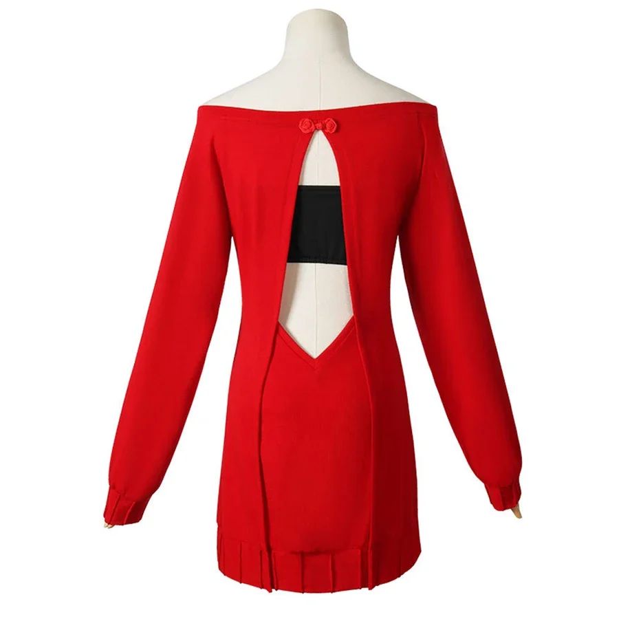 Anime spy x family Yor Forger Cosplay Costumes Red Sweater Dress Suit Casual Wear Black Braid Wig Halloween Costume For Women