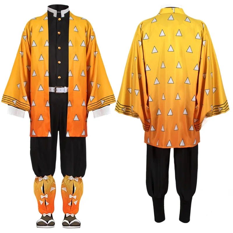 Anime Demon Moordenaar Kimetsu No Yaiba Agatsuma Zenitsu Cosplay  tuum Pruik Vrouwen Kimono Uniform Halloween Kerstfeest Kleding