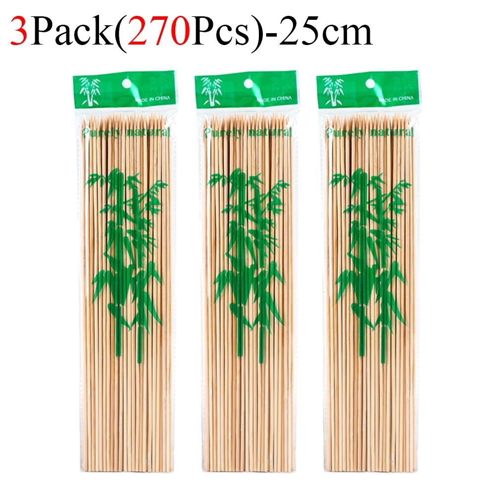 90/450pcs Bamboo Stick Food Grade Bamboo Skewer Sticks Disposable Natural Wood Long Stick Barbecue Fruit BBQ Tools 15/20/25/30cm