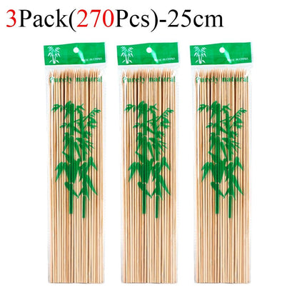 90/450pcs Bamboo Stick Food Grade Bamboo Skewer Sticks Disposable Natural Wood Long Stick Barbecue Fruit BBQ Tools 15/20/25/30cm