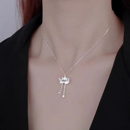 Colar de Borla de Lótus Feminino Novo Popular Amuleto da Sorte Pingente de Lótus Estilo Chinês Elegante Colares de Flores Acessórios de Joias