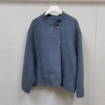 2025 Autumn Winter Fashion Women 3 Colors Single Breasted Stand Collar Coat Lady Double Sided Woolen Jacket