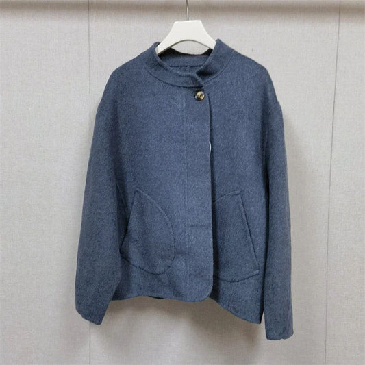 2025 Autumn Winter Fashion Women 3 Colors Single Breasted Stand Collar Coat Lady Double Sided Woolen Jacket