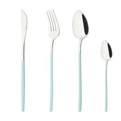 4Pcs Black Gold Dinnerware Tableware Set Mirror Stainless Steel Cutlery Kitchen Knife Fork Spoon Restaurant Wedding Flatware Set