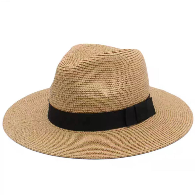 Large Size 56-58 59-60cm New Natural Panama Straw Hat Summer Men Women Wide Brim Beach UV Protection Fedora Sun Hat Wholesale
