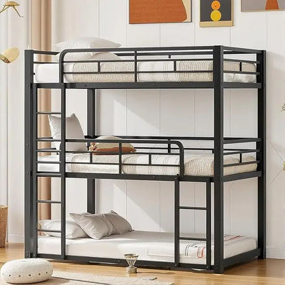 Heavy Duty Triple Bunk Bed Twin-Size Metal Frame with Ladder Family-Friendly for All Ages No Box Spring Needed for Bedroom