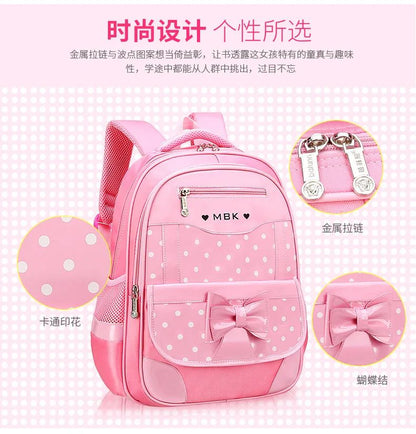 Korean Version Japanese Elementary School Student Backpack Bow Children's Wave Point Girl Ergonomic Design Protects The Spine