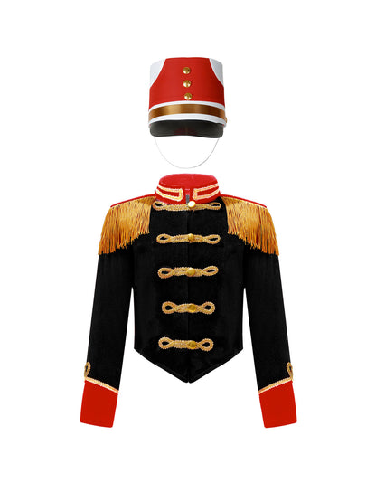 Girls Boys Marching Band Costume Outfits Circus Ringmaster Jacket Coat Team Performance Drummer Drum Major Uniform with Hat Sets