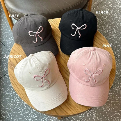 Fashion Sweet Bowknot Embroidery Baseball Hat For Women Solid Color Girl Peaked Cap Outdoor Soft Cotton Snapback Sun Visors Hat