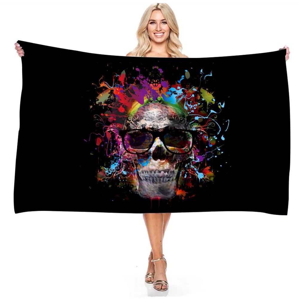 Psychedelic Skull Bath Towel - Vibrant Design, Soft Absorbent, Perfect for Summer Fun, Adds Artistic Vibes to Your Beach Days