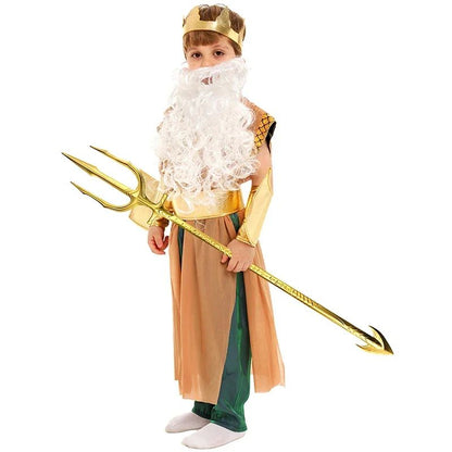 2025 New Greek Mythology God King a Thick White Beard of The Sea Halloween Costume Poseidon Costume for Boys