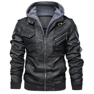 Men Faux Leather Cardigan Leathers Jackets Zipper Coat Long Sleeve Solid Autumn Moto Bike Casual Autumn 2025 Hooded Spliced