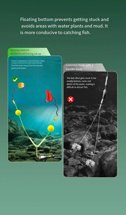 1 anzol duplo para pesca, equipamento de suspensão de anzol de carpa, anzol de carpa pronto, equipamentos anti-fundo de carpa, isca de pesca.