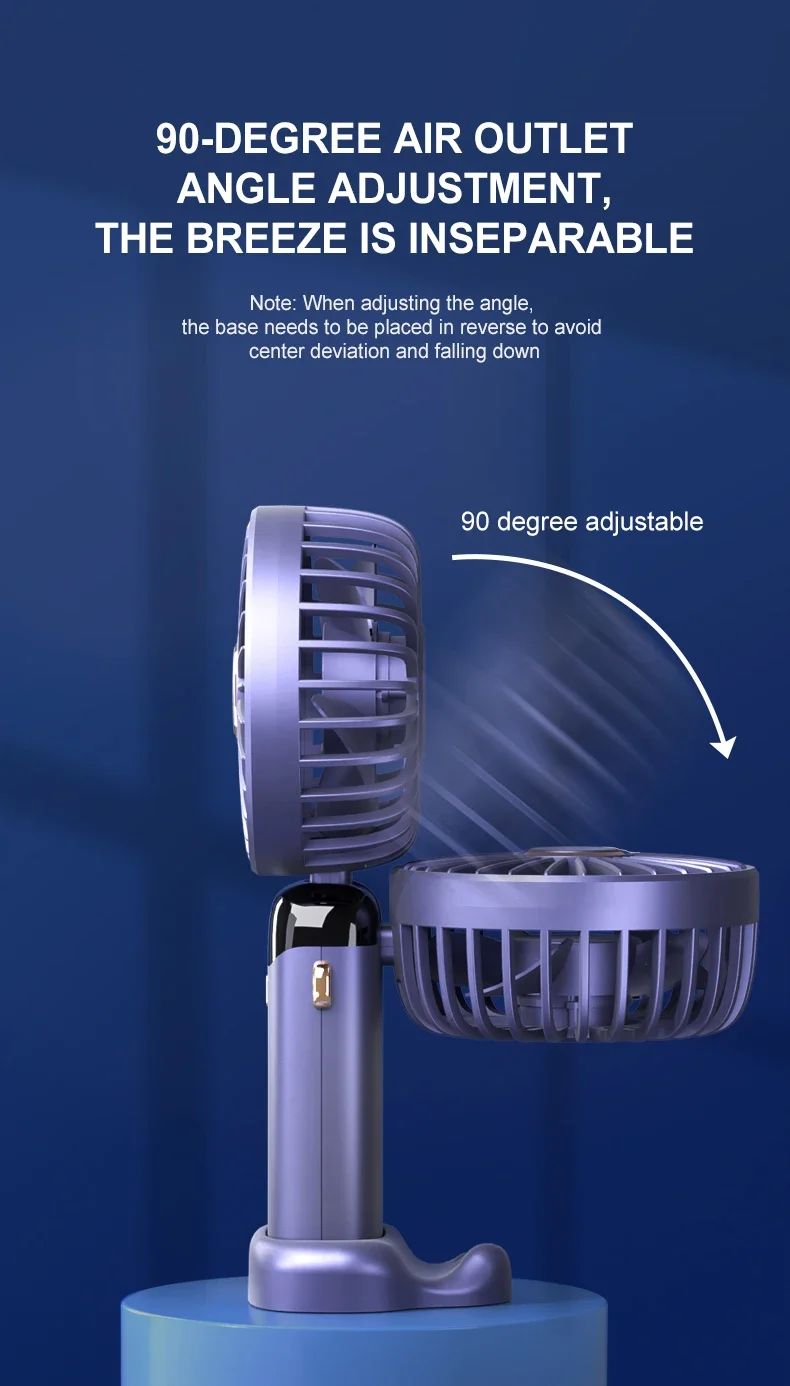 Ventilador Portátil Recarregável 5000mAh Dobrável 90° 5 Velocidades Mini Ar Condicionado Pequeno Ventilador Refrigerador de Ar com Display Digital LED