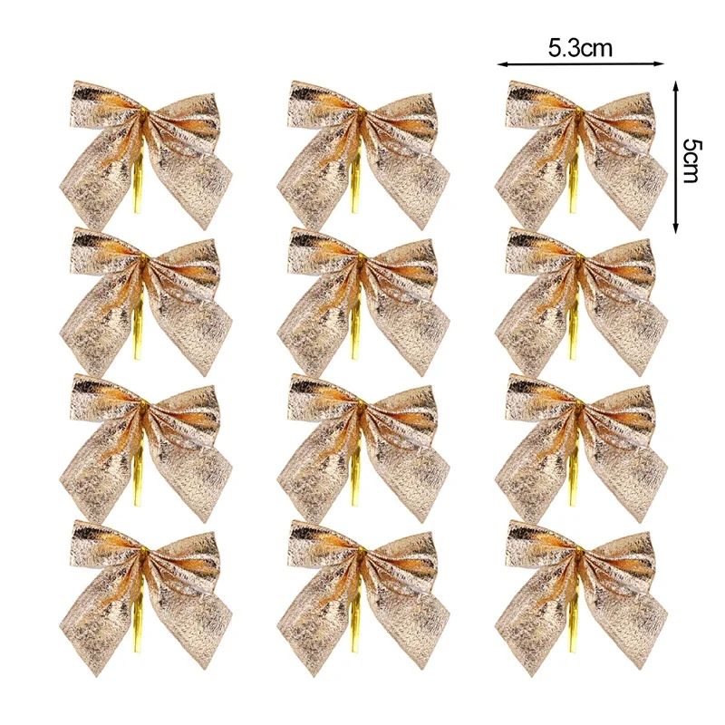 240/12PCS Mini Christmas Bow Ornaments Red Gold Xmas Tree Hanging Pendant DIY Craft New Year Home Party Decoration Bowknot Gifts