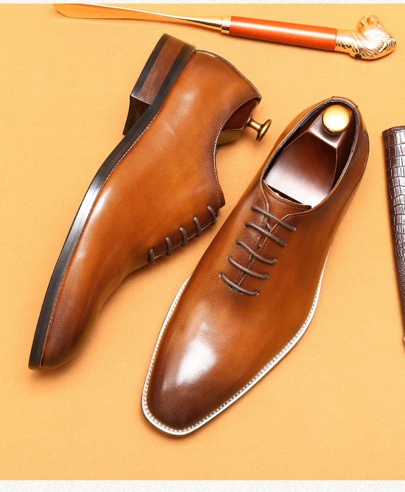 Italian Men's Formal Shoes Luxury Genuine Leather Handmade Quality Comfortable Elegant Black Wedding Social Oxfords Shoes Man