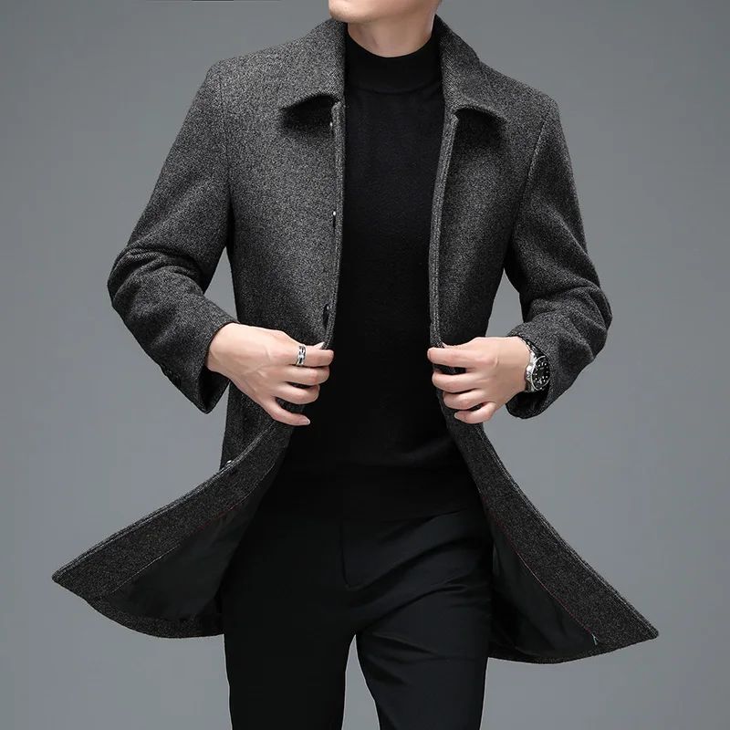 Business Casual Woolen Jackets Coats Long Overcoat High Quality Mens Winter Jackets and Coats Men Turn Down Collar Wool Blends