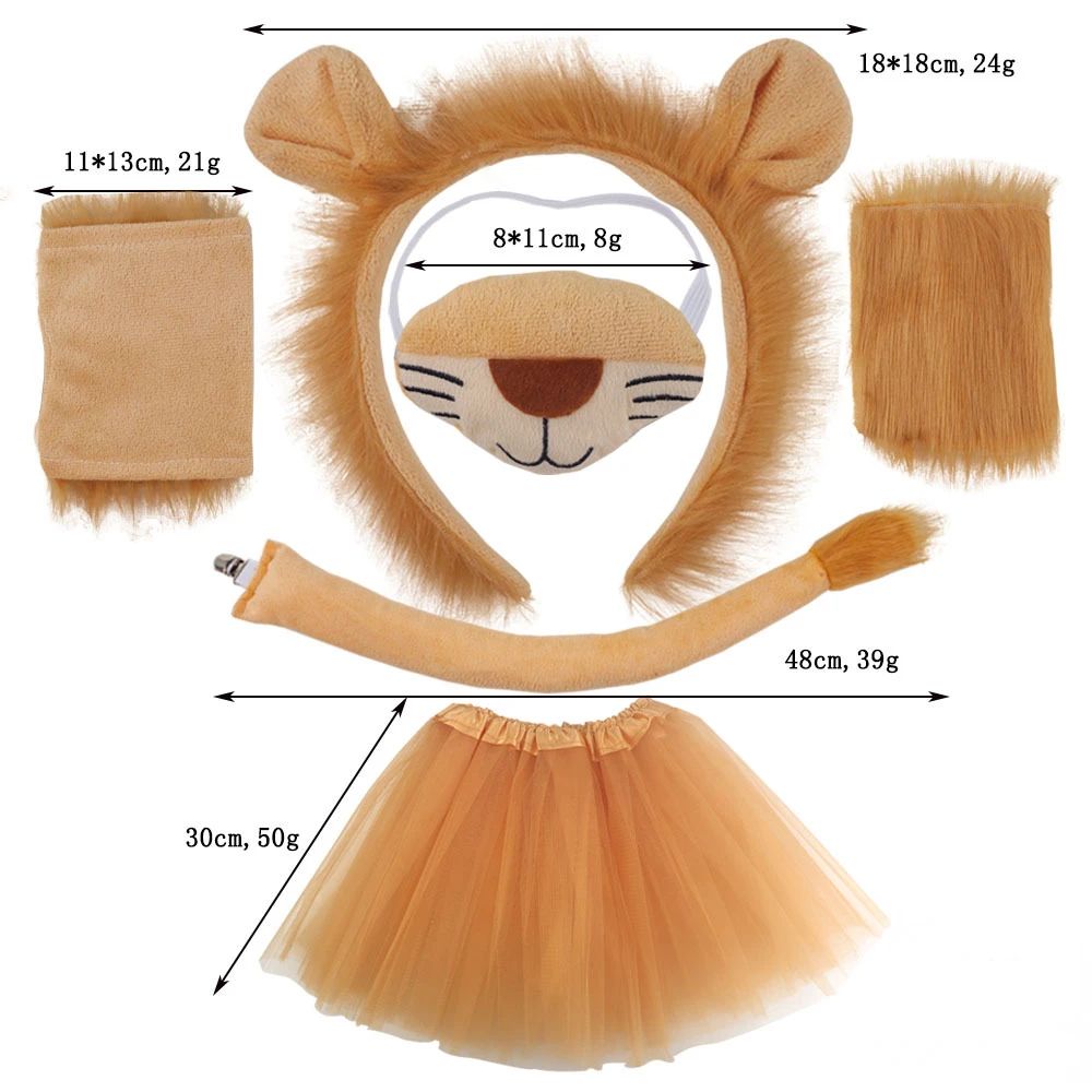 Animal Lion Ears and Tail Headband Skirt Set For Party Dress Up Accessories Cosplay Costume For Adult Kids