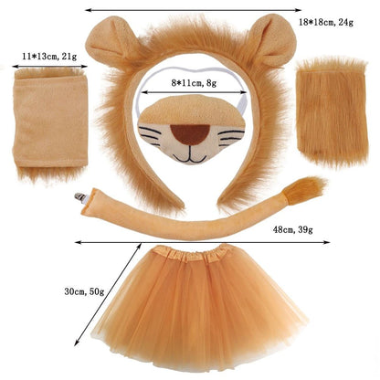 Animal Lion Ears and Tail Headband Skirt Set For Party Dress Up Accessories Cosplay Costume For Adult Kids