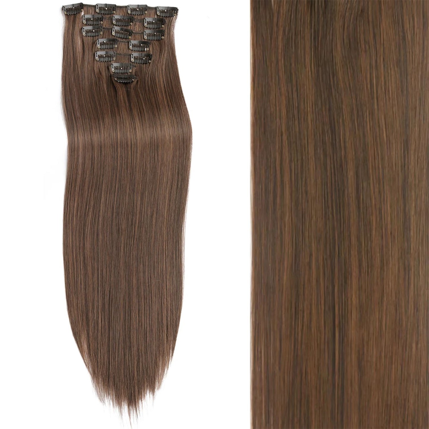 Cabelo Liso Comprido 16 Clipes 7 Pçs/Conjunto de Apliques de Cabelo Sintético Natural Loiro Preto Resistente ao Calor 2026