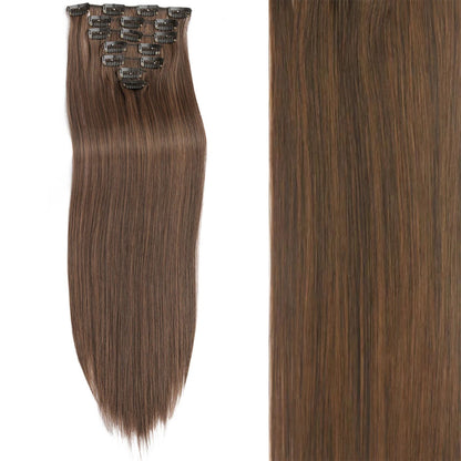 Cabelo Liso Comprido 16 Clipes 7 Pçs/Conjunto de Apliques de Cabelo Sintético Natural Loiro Preto Resistente ao Calor 2026