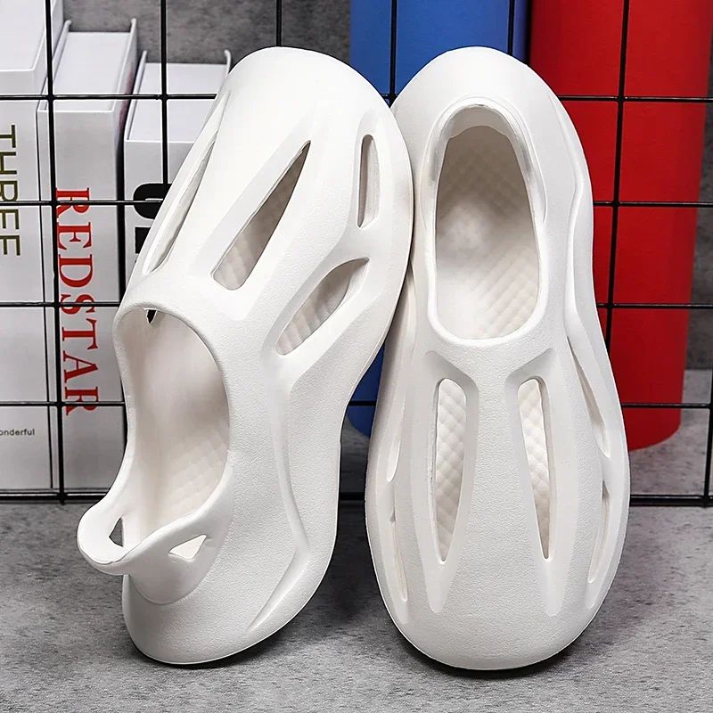 Men's Slippers Summer Soft EVA Beach Hole Shoes Outdoor Women's Slide Non-slip Personalized Hollow Shoes 36-47