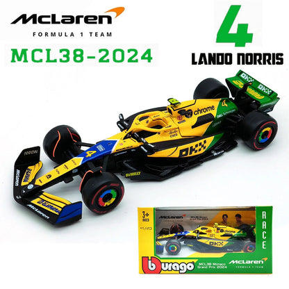 Bburago 1:43 2024 F1 Mclaren MCL38 Grande Prêmio de Mônaco Carro de Liga Miniatura Modelo Diecast #4 Lando Norris #81 Oscar Piastri Brinquedo