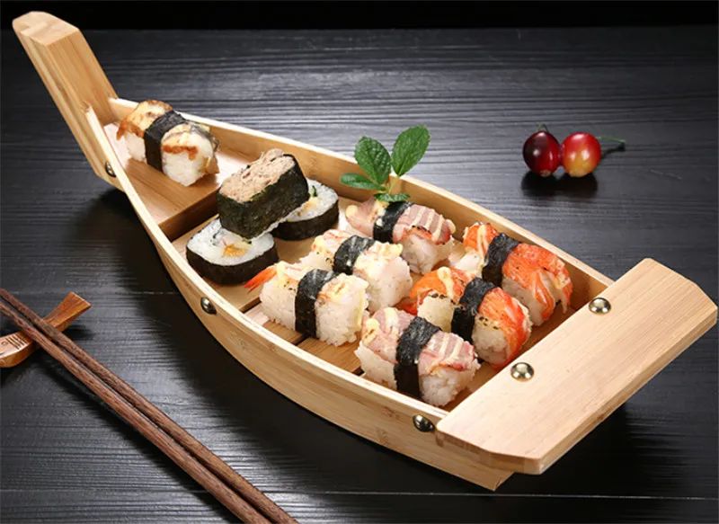 Culinária Japonesa Barcos de Sushi Ferramentas de Frutos do Mar Barco de Madeira de Bambu Feito à Mão Sashimi Pratos Frios Variados Louças Fornecedores de Bar