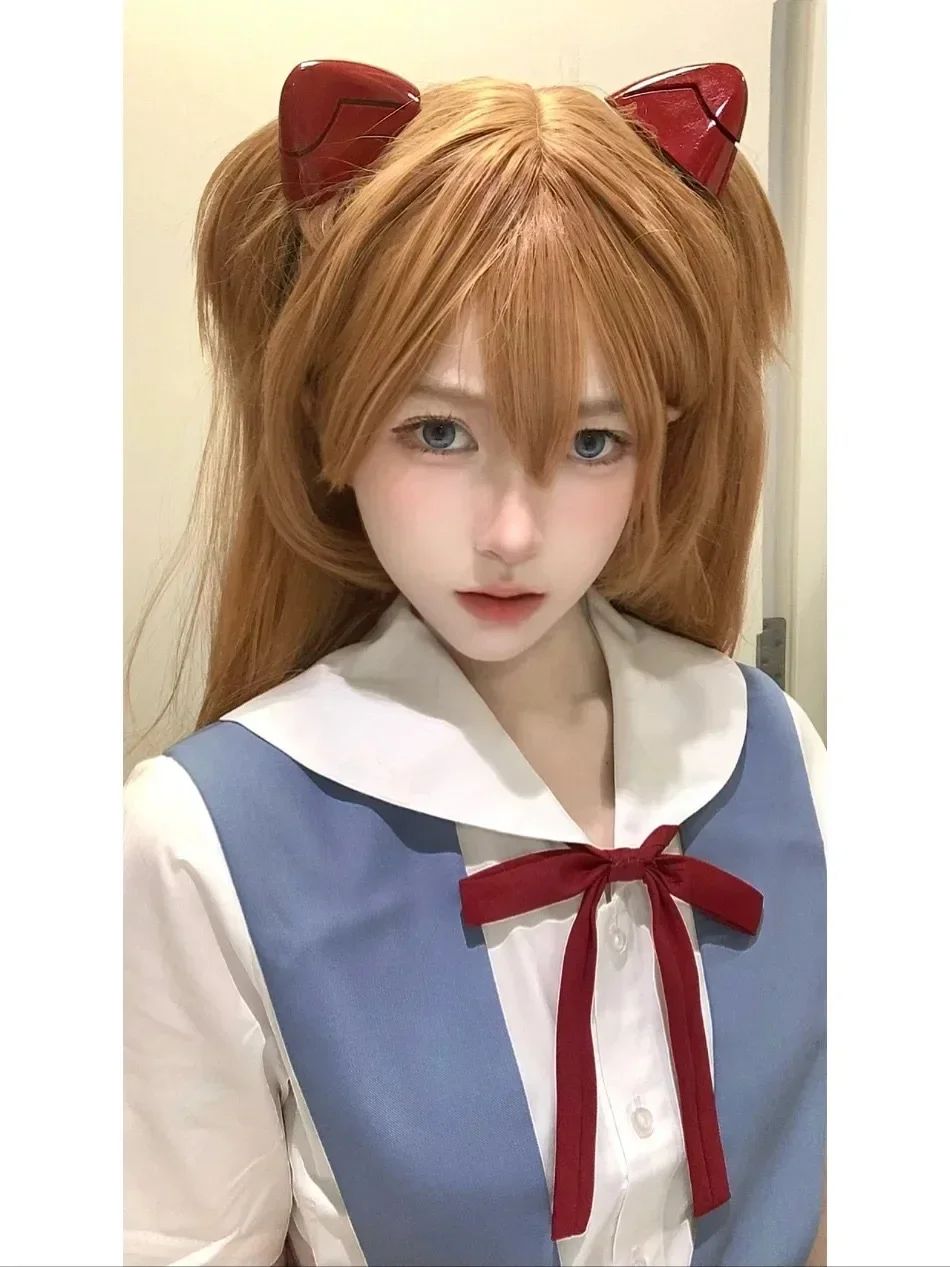 Rei Ayanami Cosplay Costume Asuka Langley Soryu Cosplay  Women School Uniform Dresses Wig Hair Clips Halloween Loli Clothing
