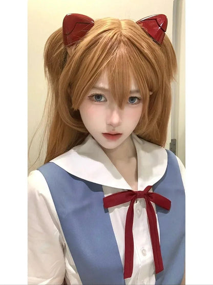 Rei Ayanami Cosplay Costume Asuka Langley Soryu Cosplay  Women School Uniform Dresses Wig Hair Clips Halloween Loli Clothing