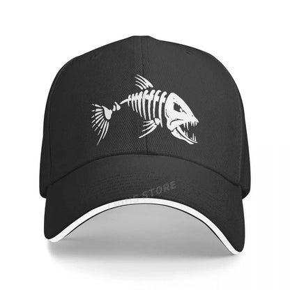Men Outdoor Fishing Cap Fishing Hat Baseball Golf Hunting Cap With Cartoon Fish Bones Snapback Hat