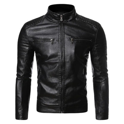 Spring Autumn Thin Men's Stand Collar Stripe Double Zipper PU Leather Jacket Large Size Motorcycle Leather Coat Casual Wear