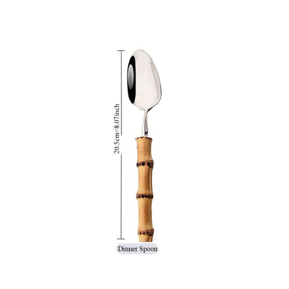 1Pç Conjunto de Talheres de Bambu Natural com Cabo de Aço Inoxidável Utensílios de Mesa Garfos de Jantar Colher Faca Talheres de Cozinha