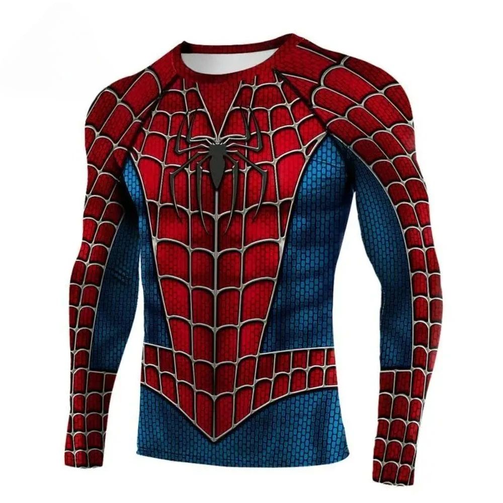 Spider Cosplay Costume for Men Superheroes T-Shirts Red Blue Long Sleeve Compression Shirt Workout Tops Male Fashion Clothes