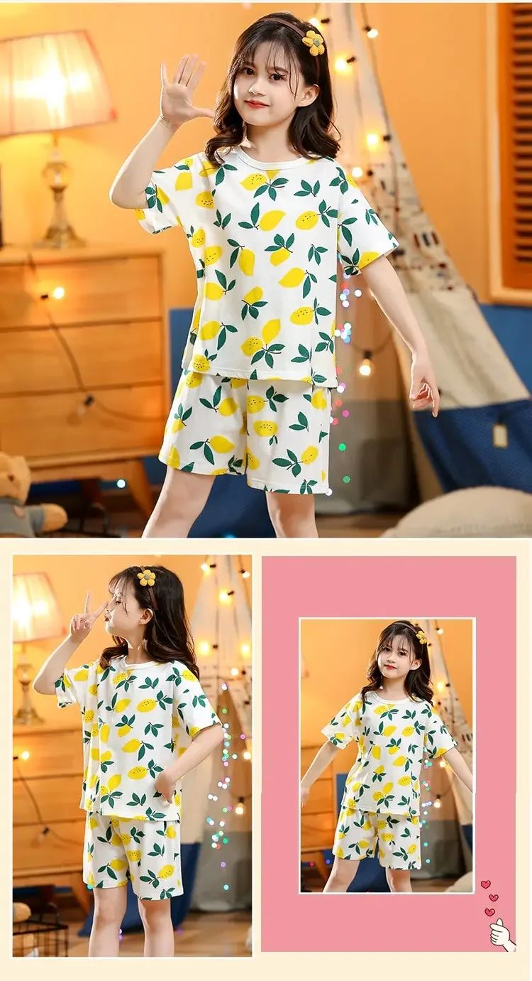 Summer Strawberry Sleepwear For Baby Kids Short Sleeve Pijamas Infantil 100% Cotton Kids Pajamas Set Boys Girls Clothes 6 8 10 Y