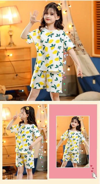 Summer Strawberry Sleepwear For Baby Kids Short Sleeve Pijamas Infantil 100% Cotton Kids Pajamas Set Boys Girls Clothes 6 8 10 Y