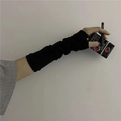 Y2K Gothic Lolita Gloves Arm Cover Harajuku Arm Warmers Black Grey Striped Fingerless Punk Long Wristband Metallic Unisex Gloves