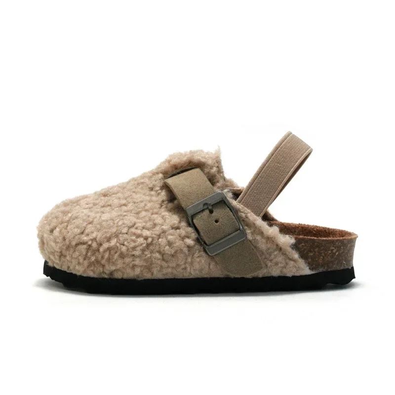 Children's Fleece Elastic Clogs Baby Boys Girls Plush Slipper Toddler Prewalker Footwear Winter Warm Soft Sole Shoes