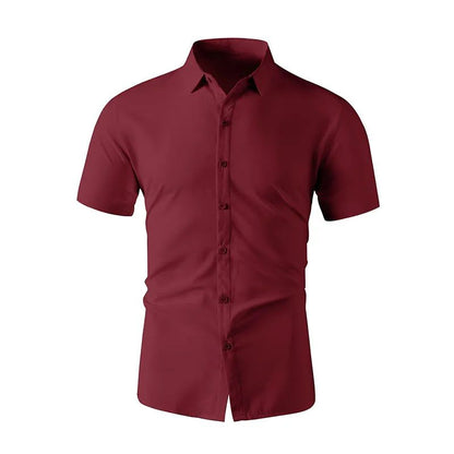 New Men's Business Casual Solid Color Short Sleeved Shirt for Summer Fashion No Ironing Comfortable and Versatile Top