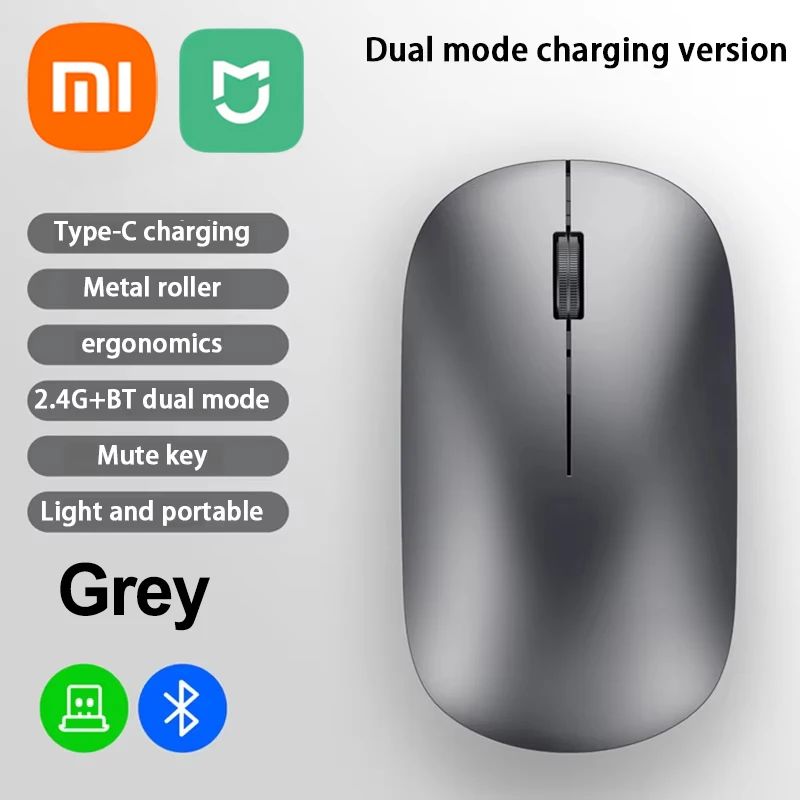 Xiaomi Wireless Mouse Bluetooth Silent 2.4G Dual-mode Type-C Charging Ergonomic Morandi Portable Laptop Office Gaming Mouse